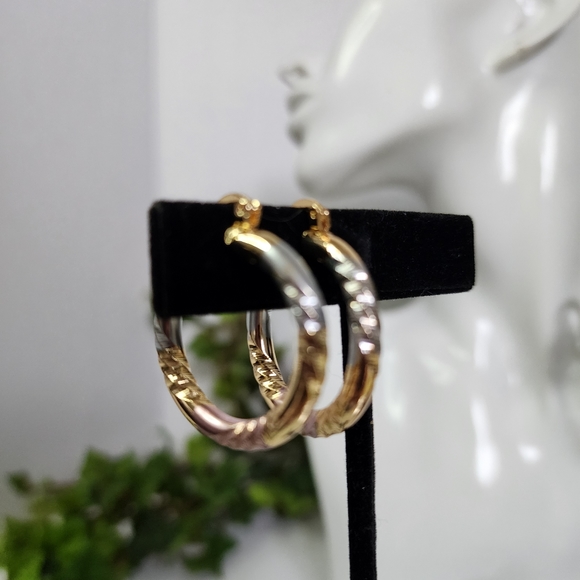 Gold Filled Tricolor Hoop Earrings - Picture 4 of 6